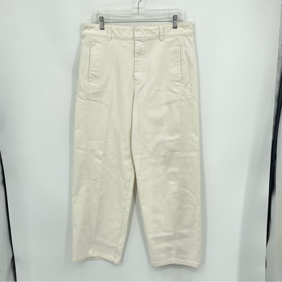 Club Monaco curved seam utility barrel pant cream white Sz 12 - Picture 1 of 10